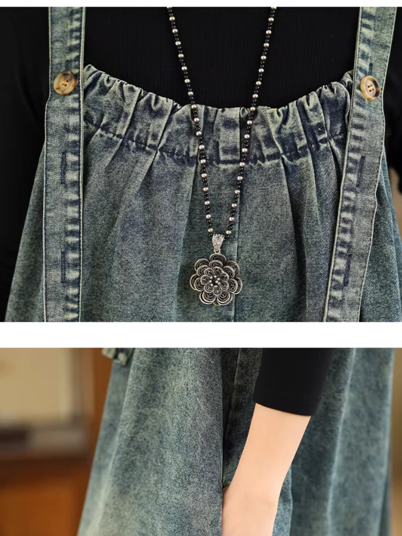 Artful Wide-Leg Denim Overalls Jumpsuit in Soft Cotton for Effortless Weekends