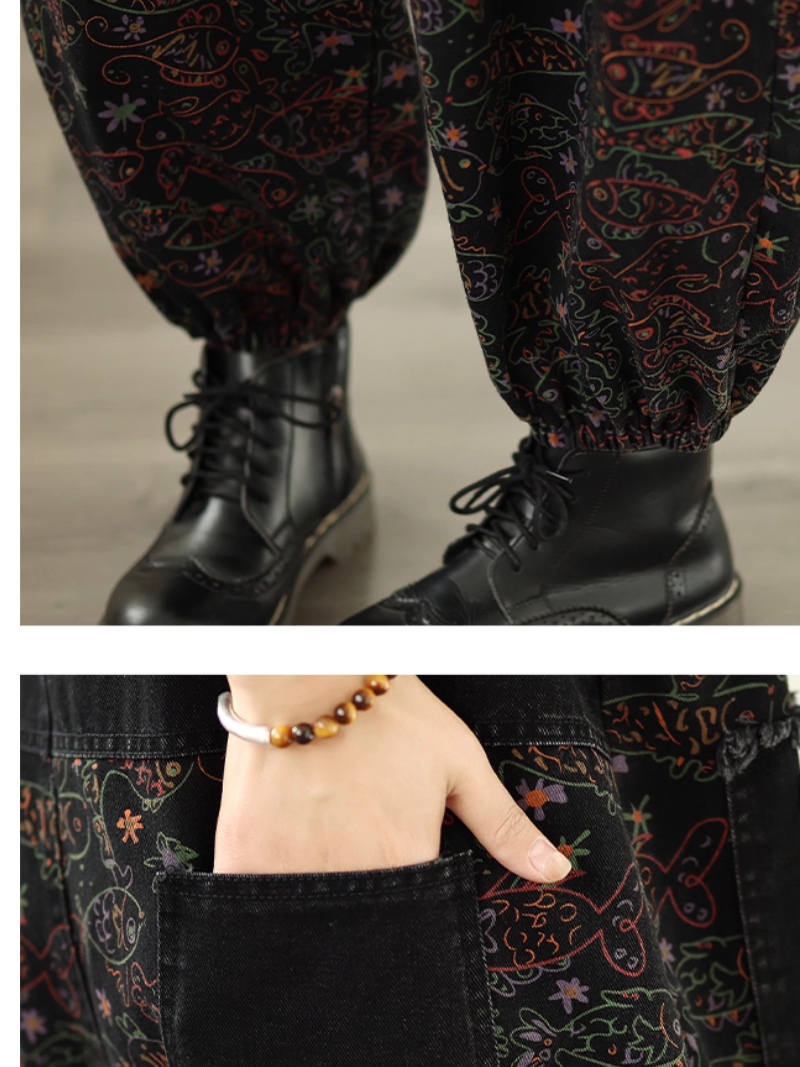 Artisan Printed Cotton-Linen Harem Overalls, Chic Boho Jumpsuit for Women