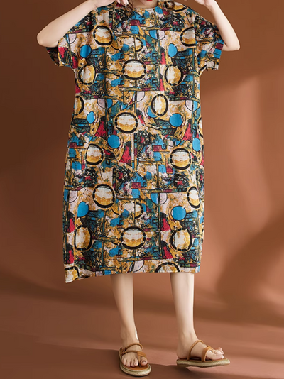 Women's Summer Ethnic Design Printed Midi-Skirt Dress