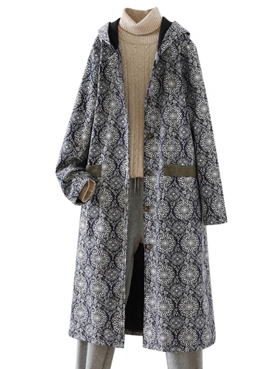 Women's Beautiful Velvet Hooded Windbreaker Printed Coat
