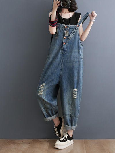 Women's Every Body Ripped Holes Wide Leg Dungarees