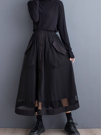 Women's Daily Wear Zipper Large Pockets Front Skirt