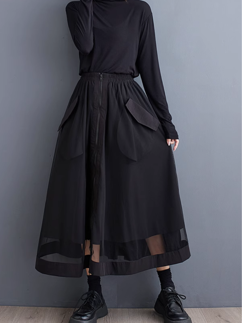 Women's Daily Wear Zipper Large Pockets Front Skirt