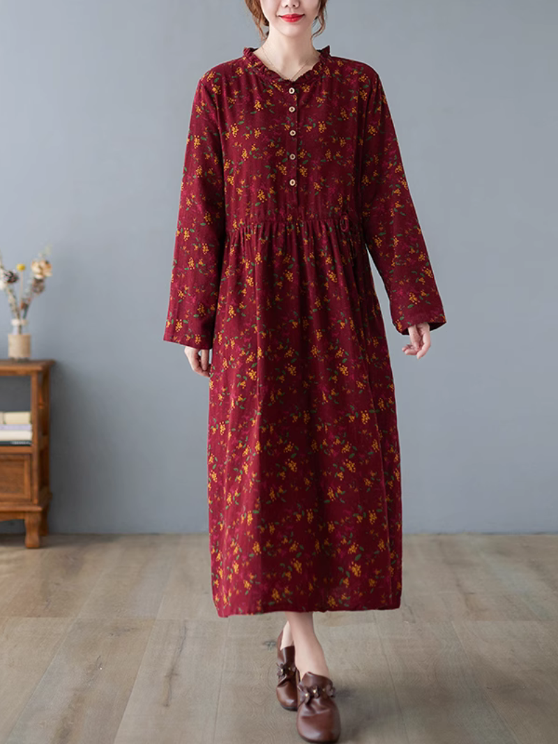 Women's Stylish Floral Printed Button-Up A-Line Dress