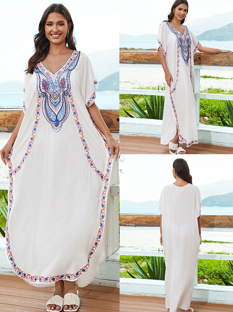 Women's Plus Size Embroidered Large Size Long Kaftan Dress
