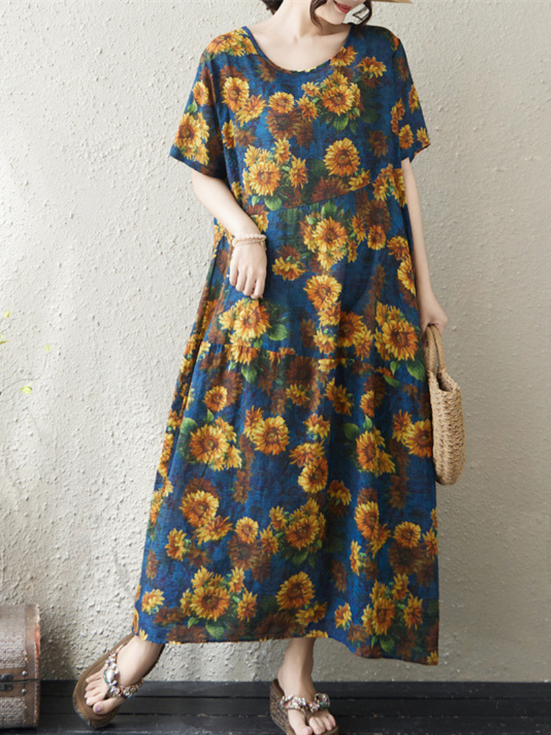 Sunflower Soft Rayon Maxi Dress for Women, Breezy Floral Summer Style