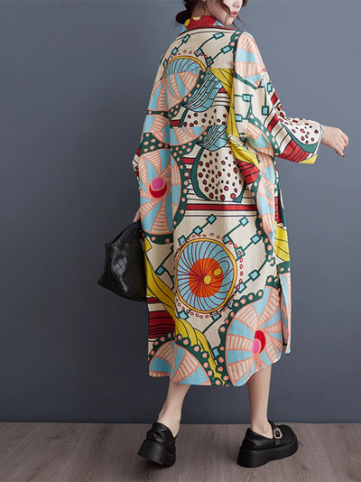 Women's Casual Printed Mid-length Button-Up Shirt Dress