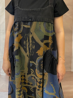Geometric Print Denim Dungarees With Curved Hip Pockets