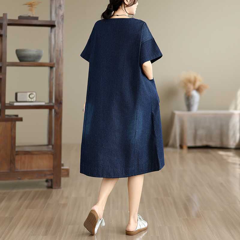 Oversized Denim Shift Dress worn front