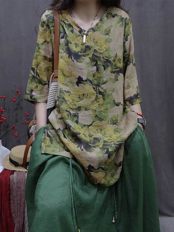 Vintage Floral Print Boho Shirt Dress side view
