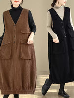 Washed Cotton Corduroy Button-Front Maxi Dress side view