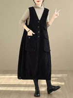 Washed Cotton Corduroy Button-Front Maxi Dress detail view