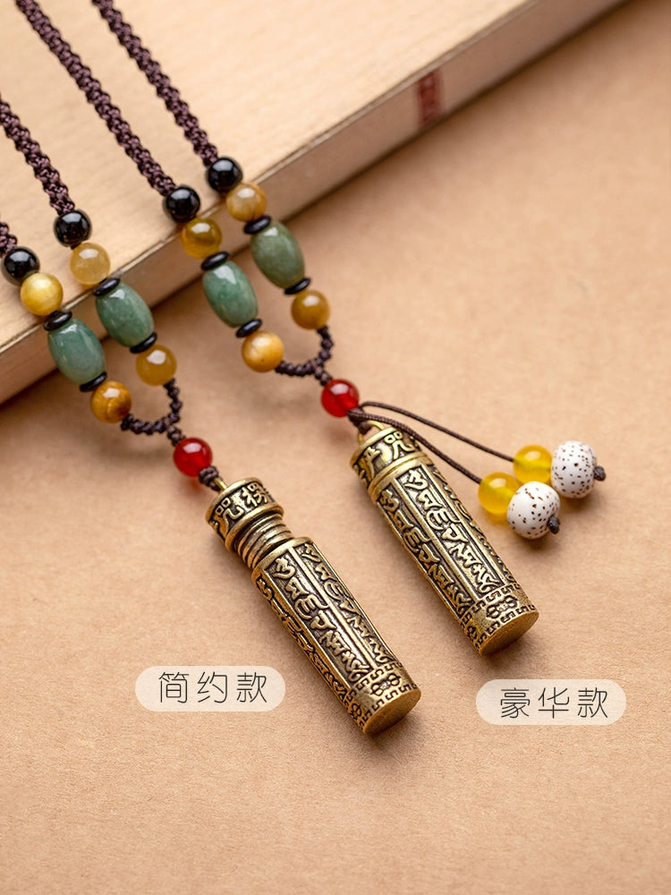 Necklace brass vintage scripture sweater chain long pendant versatile Tibetan pendant car pendant