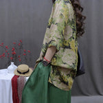 Vintage Floral Print Boho Shirt Dress detail view