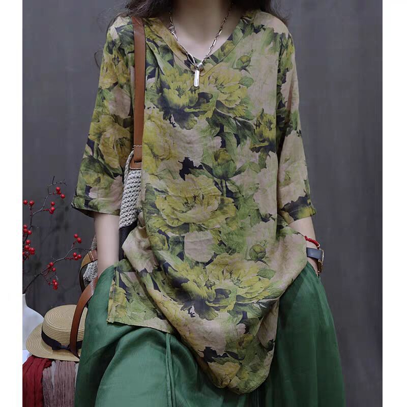 Vintage Floral Print Boho Shirt Dress front view