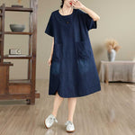 Oversized Denim Shift Dress deep blue color
