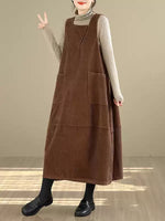 Washed Cotton Corduroy Pinafore Dress front view