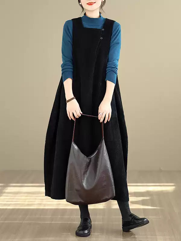 Washed Cotton Corduroy Pinafore Dress detail view