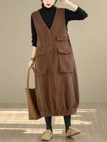 Washed Cotton Corduroy Button-Front Maxi Dress front view