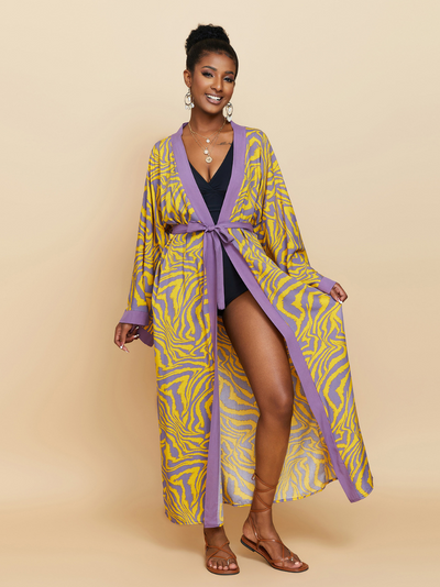 Women's Yellow Purple Kimono Jacket