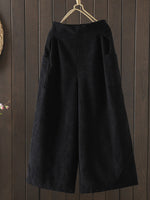 High Waist Fleece Lined Corduroy Wide Leg Pants for Women