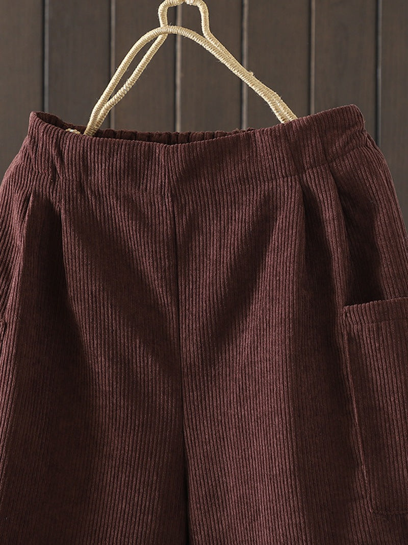 High Waist Fleece Lined Corduroy Wide Leg Pants for Women