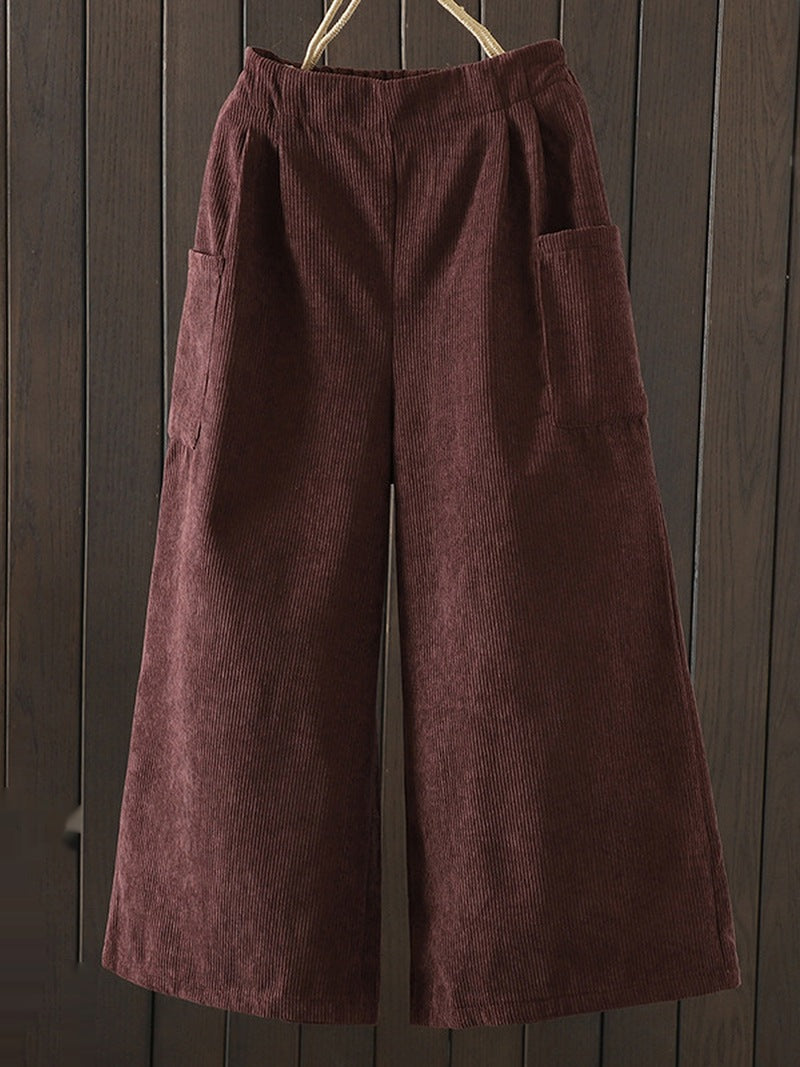 High Waist Fleece Lined Corduroy Wide Leg Pants for Women