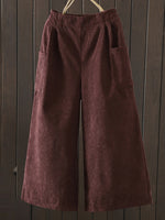 High Waist Fleece Lined Corduroy Wide Leg Pants for Women