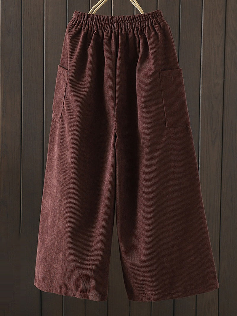 High Waist Fleece Lined Corduroy Wide Leg Pants for Women