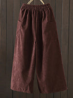 High Waist Fleece Lined Corduroy Wide Leg Pants for Women