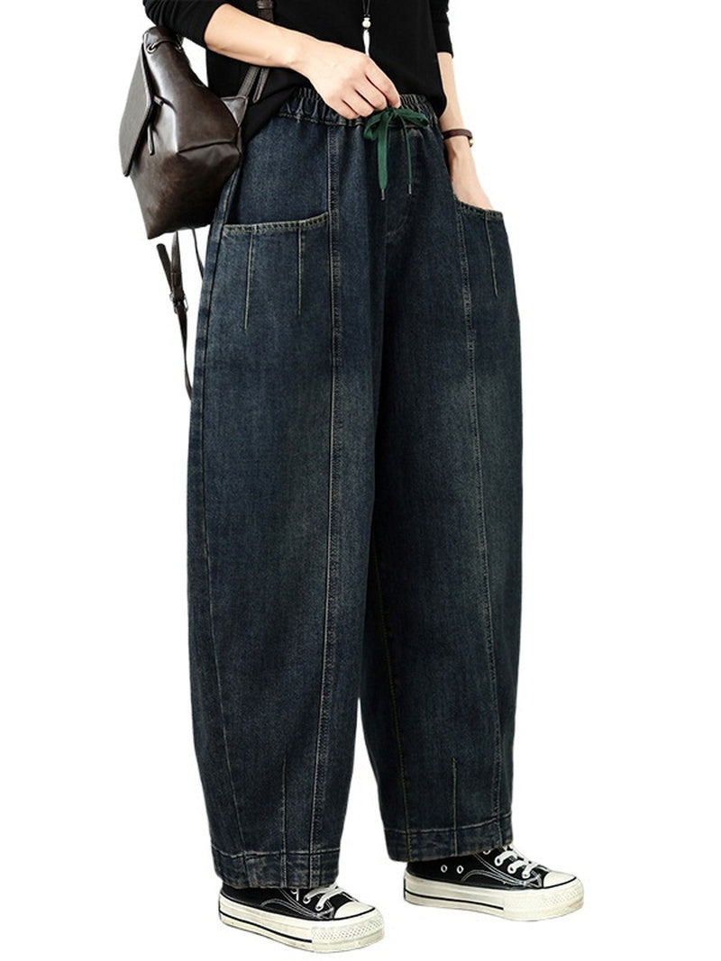 Breezy Weekend Distressed Denim Harem Pants