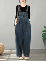 Retro Loose Fit Denim Overalls for Women | Plus Size High-Waisted Dungaree