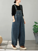 Retro Loose Fit Denim Overalls for Women | Plus Size High-Waisted Dungaree