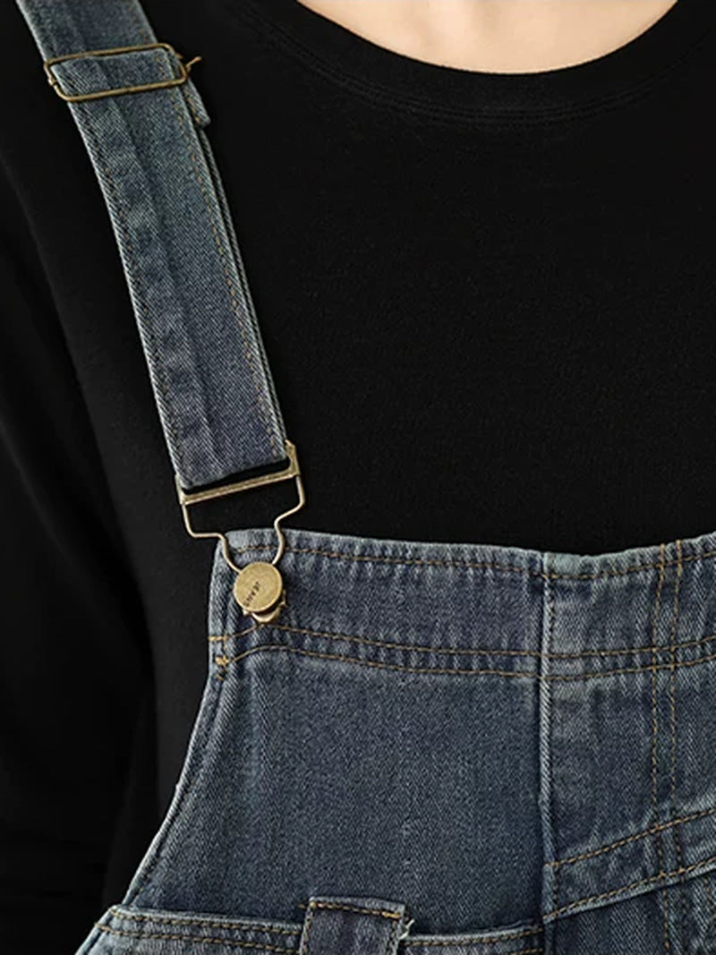 Retro Loose Fit Denim Overalls for Women | Plus Size High-Waisted Dungaree