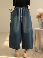 Retro Distressed Fleece Lined Wide Leg Jeans for Women | Winter Denim