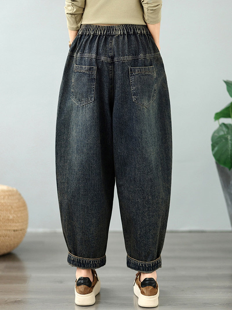 Sylish Weekend Embroidered Denim Harem Pants