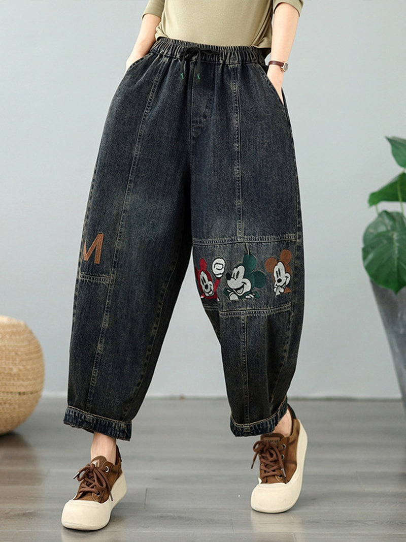 Sylish Weekend Embroidered Denim Harem Pants