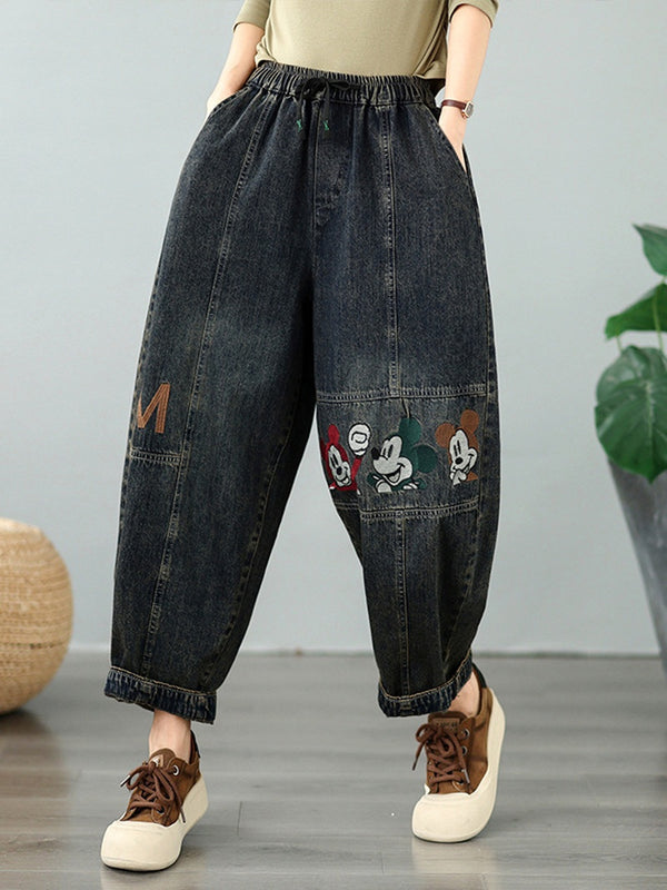 Sylish Weekend Embroidered Denim Harem Pants