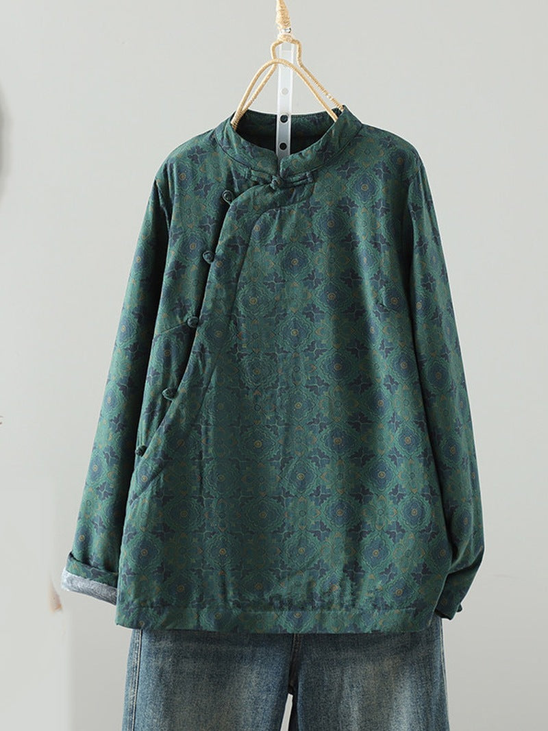 Retro Dreamy Style Fleece Lined Cotton Linen Coat for Women