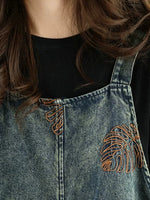 Retro Embroidered Reversible Denim Overalls for Women