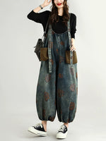 Retro Embroidered Reversible Denim Overalls for Women