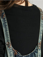 Retro Embroidered Reversible Denim Overalls for Women
