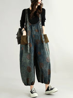 Retro Embroidered Reversible Denim Overalls for Women