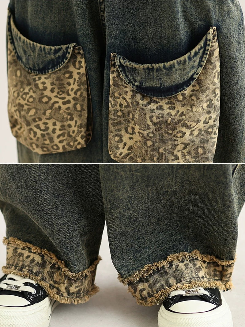 Wild Weekend Leopard Patchwork Denim Overalls