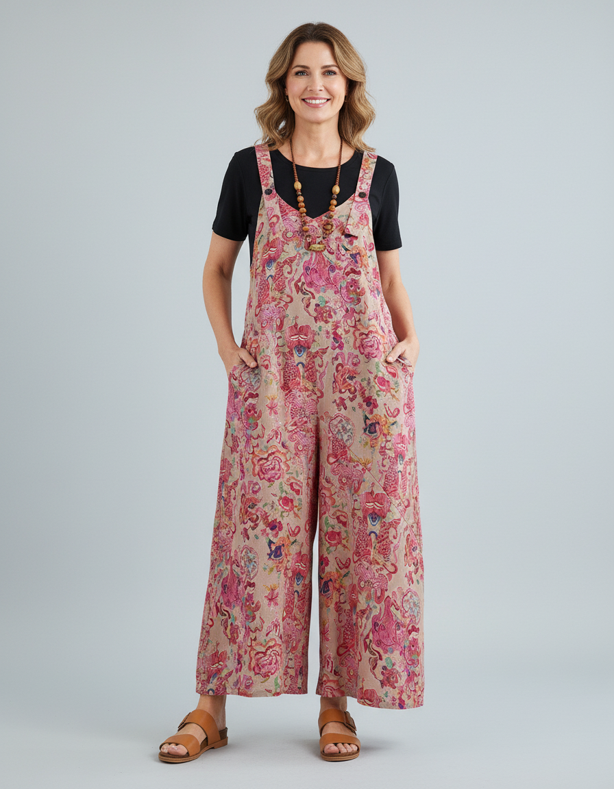 Women's Summer Lightweight Printed Loose Overall Dungaree