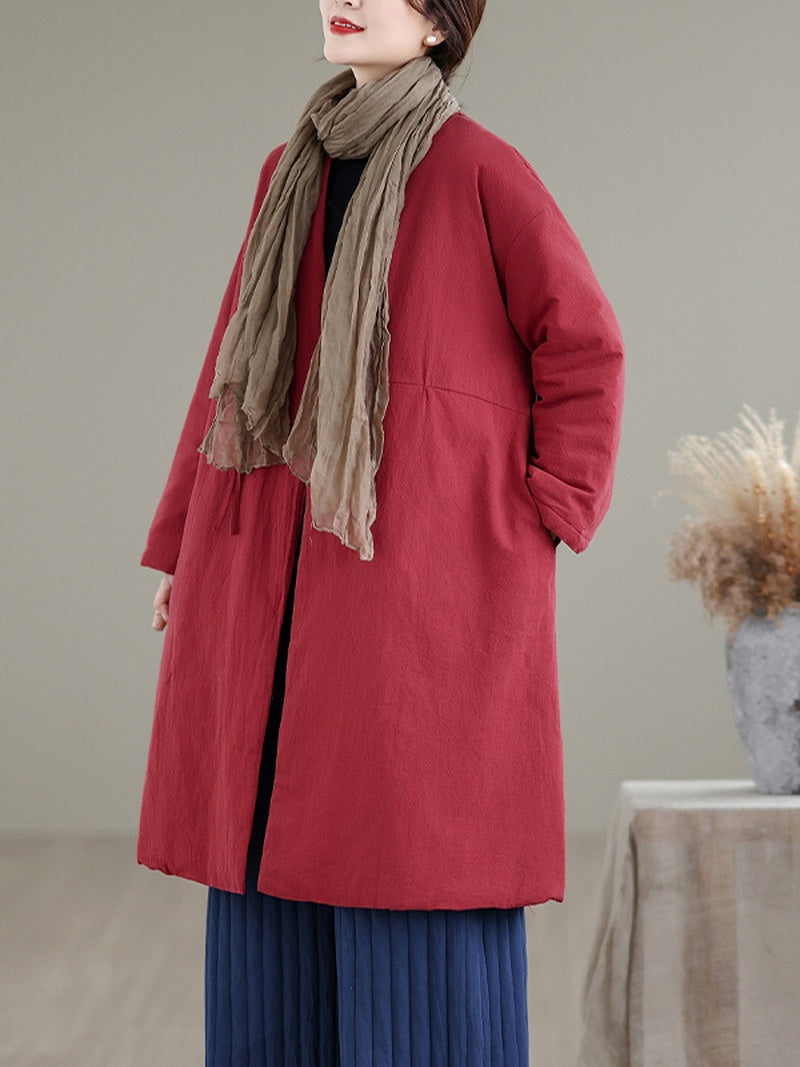 Winter Stylish Weekend V-Neck Padded Long Coat