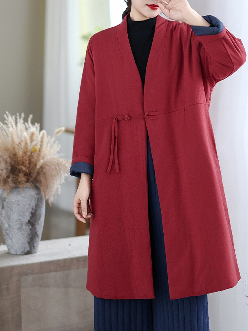 Winter Stylish Weekend V-Neck Padded Long Coat