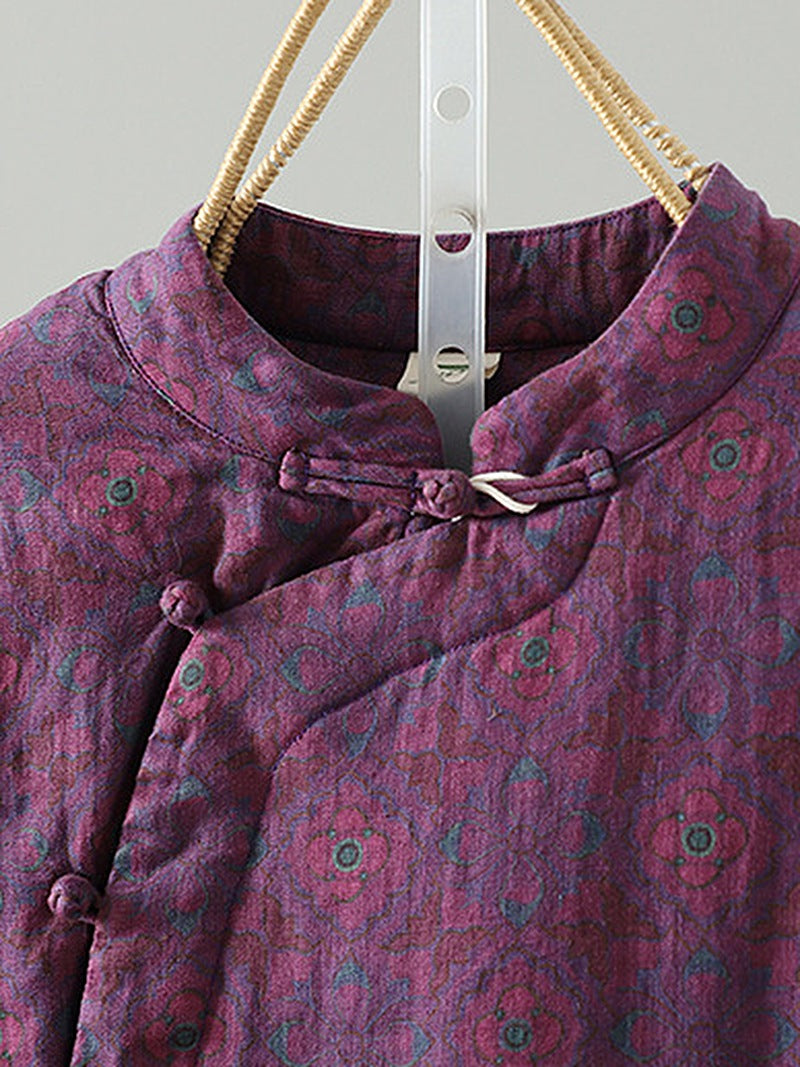 Retro Dreamy Style Fleece Lined Cotton Linen Coat for Women