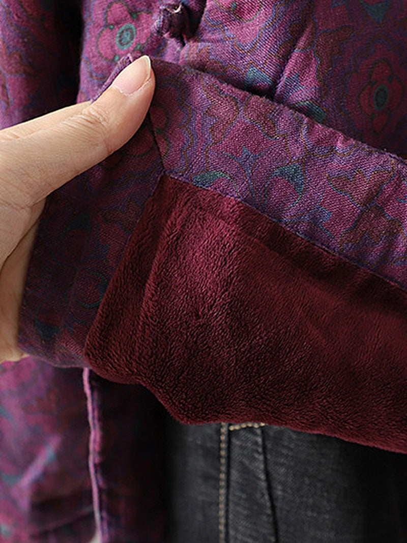 Retro Dreamy Style Fleece Lined Cotton Linen Coat for Women