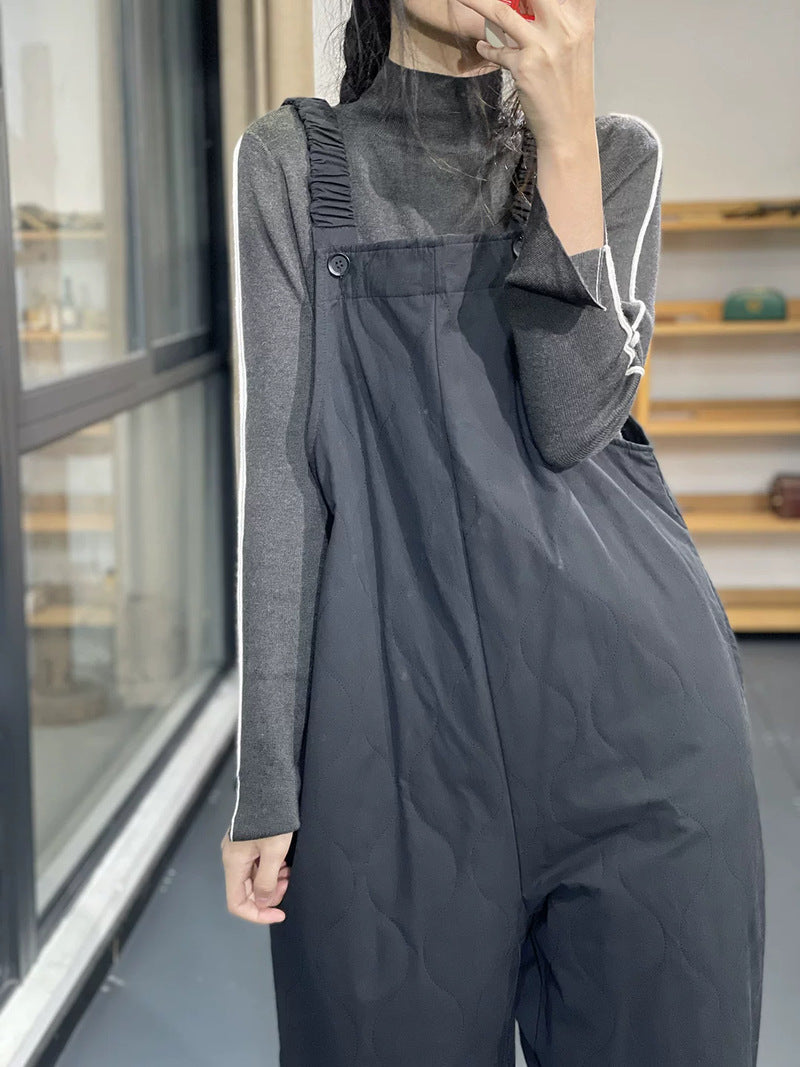 Style Loose Fit Quilted Overalls for Women, Plus Size Casual Winter Dungaree